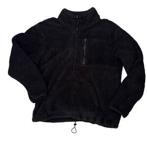 PINK VS Teddy 1/2 Zip Sherpa Pullover Long Sleeve Sweater Black Size LG